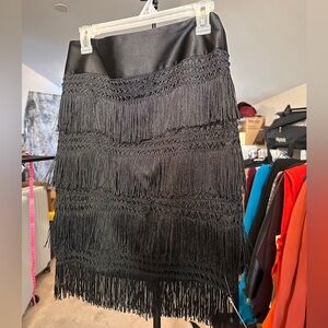 Express Black Fringe Faux Leather Mini Skirt Size 8 - Perfect Condition!